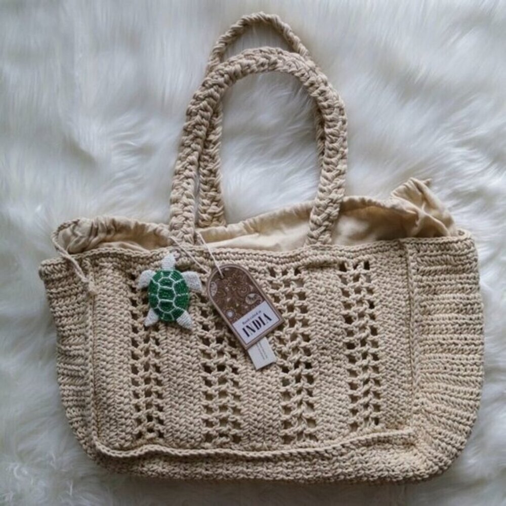 Viral Made In India Tan Crochet Beach Bag Satchel Purse Tik Tok